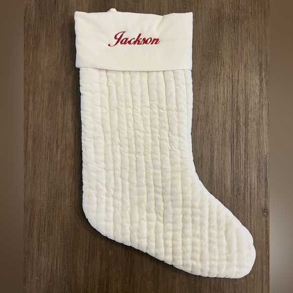 Pottery Barn Channel Quilted Velvet Stocking | Ivory | Medium - Picture 1 of 6